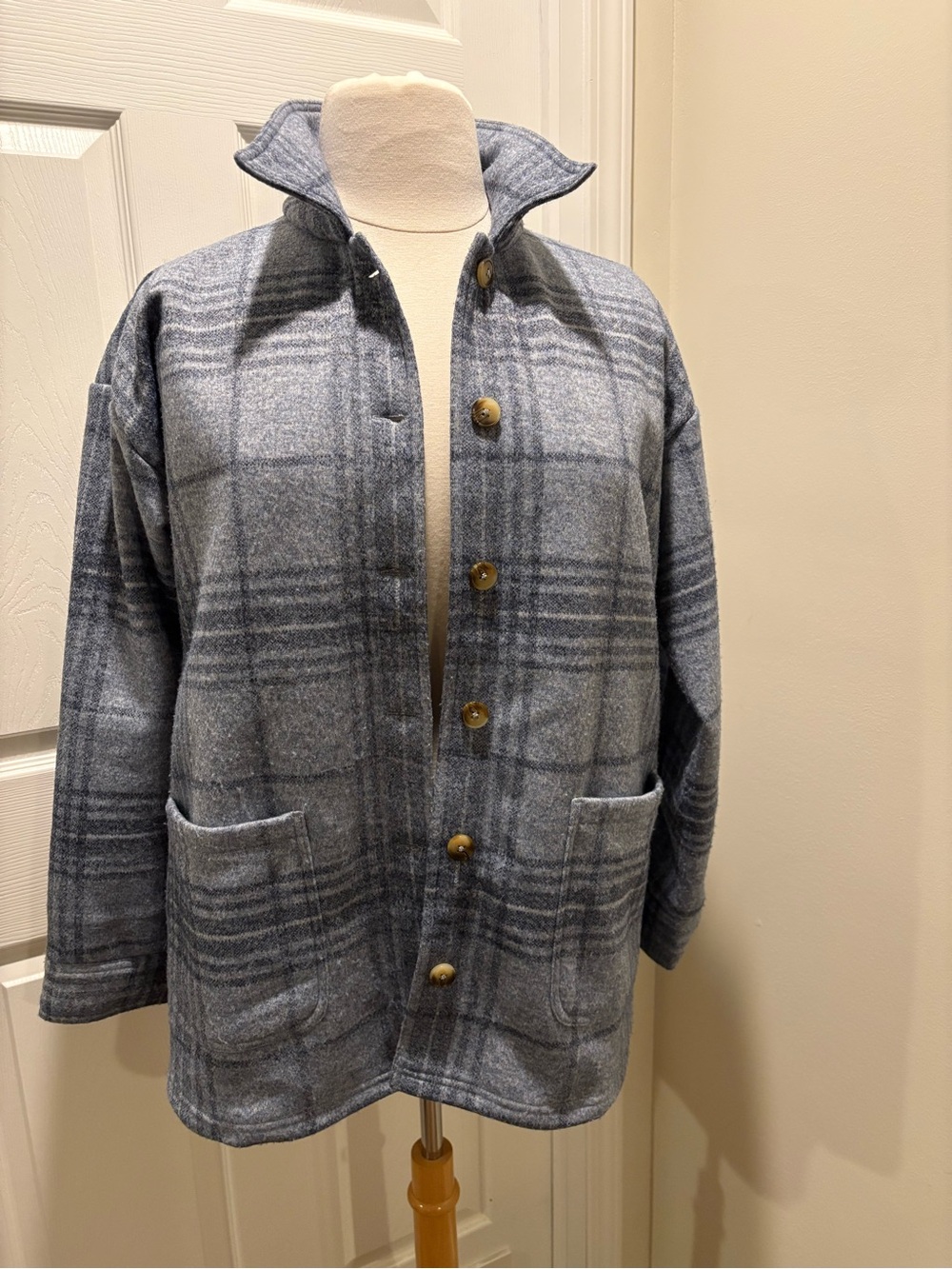 J. Jill Blue-Gray Plaid Wool Peacoat